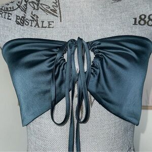 Aritzia Sunday Best Cora Halter Top Teal Satin Bandeau Convertible M